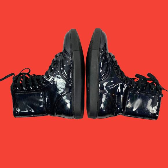 black vegan leather lace up boots glossy flat sole size 7 witchcore - Picture 4 of 8